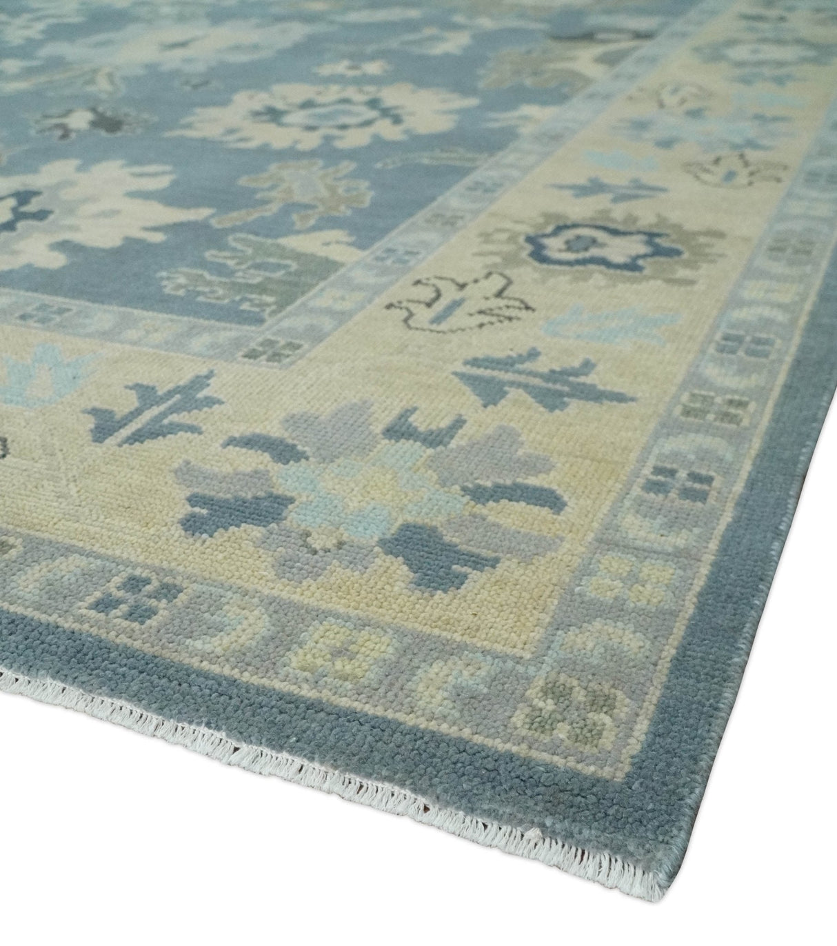 Antique Blue and Beige Multi size Hand Knotted Traditional Oushak Wool Area Rug