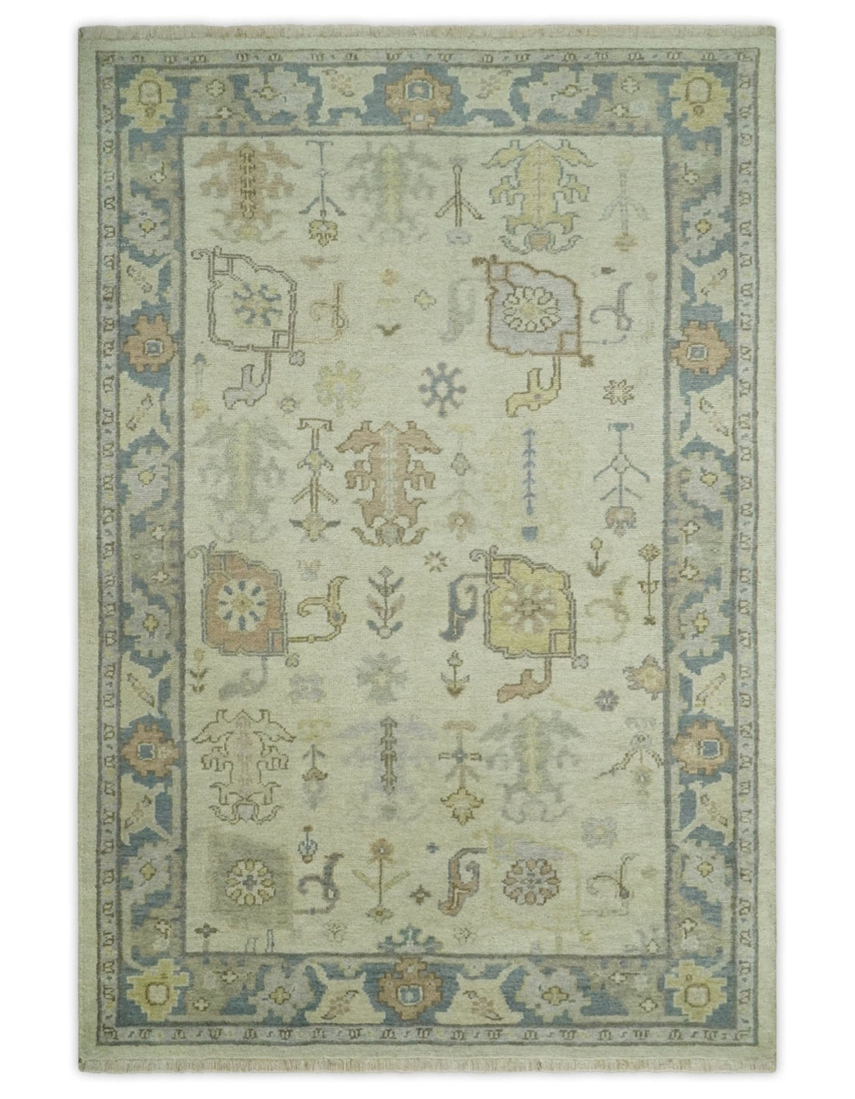 Antique Gray and Beige Hand Knotted Traditional Oushak Wool Rug