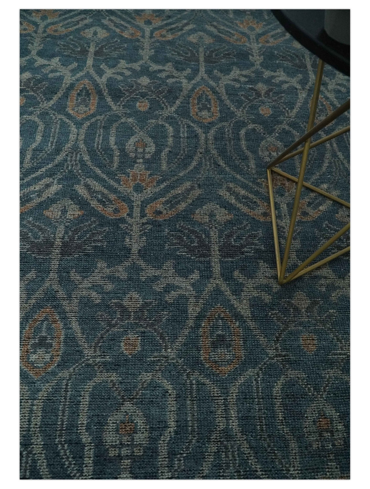 Antique Design Teal, Silver and Dark Peach Hand Knotted Traditional Design 8x10 wool Area rug