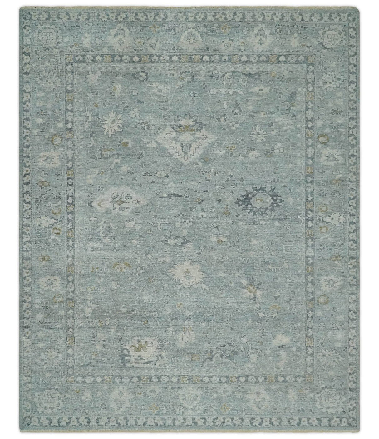 Antique Distressed Look Gray and Silver Low Pile Multi Size Oushak wool Area Rug