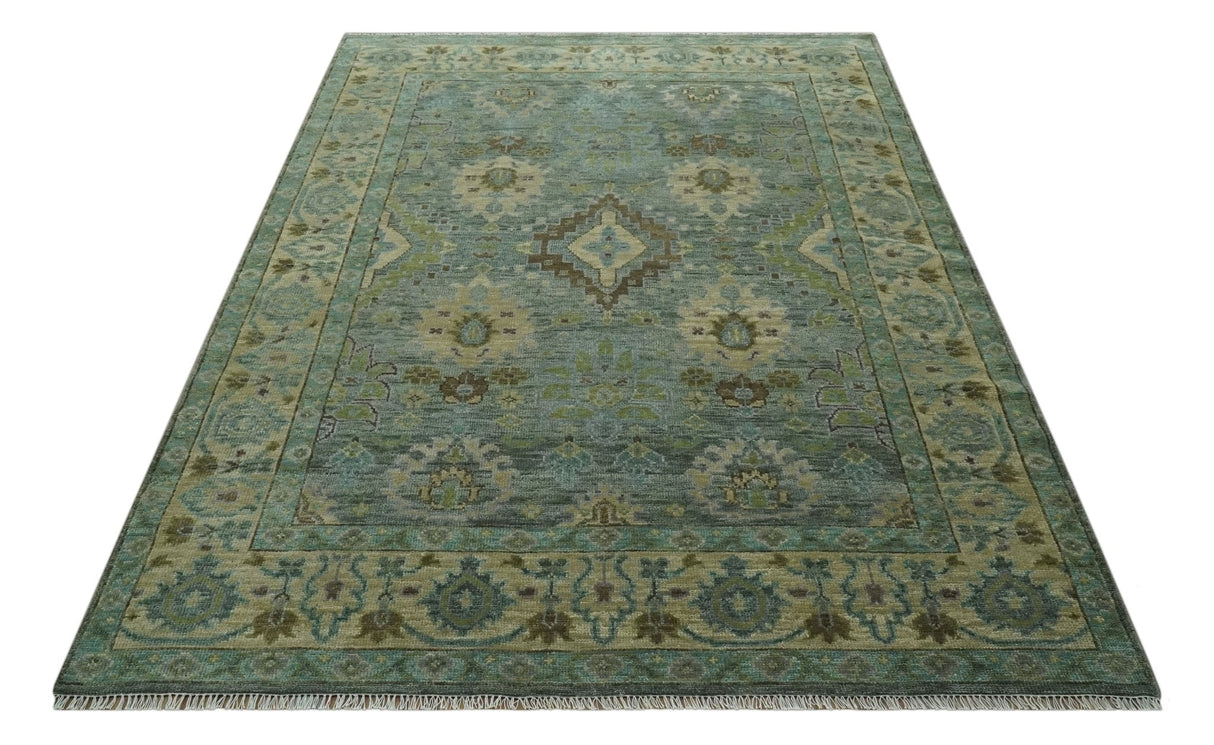 Antique look Green and Olive Hand Knotted Traditional Oushak 9x12 wool area rug
