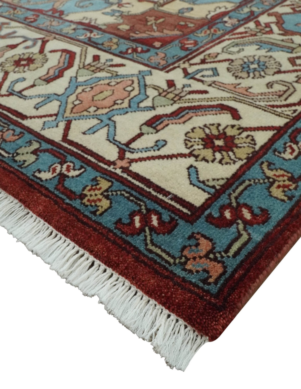 Antique look Rust, Aqua and Ivory Traditional Heriz 9x12 Hand Knotted wool area rug