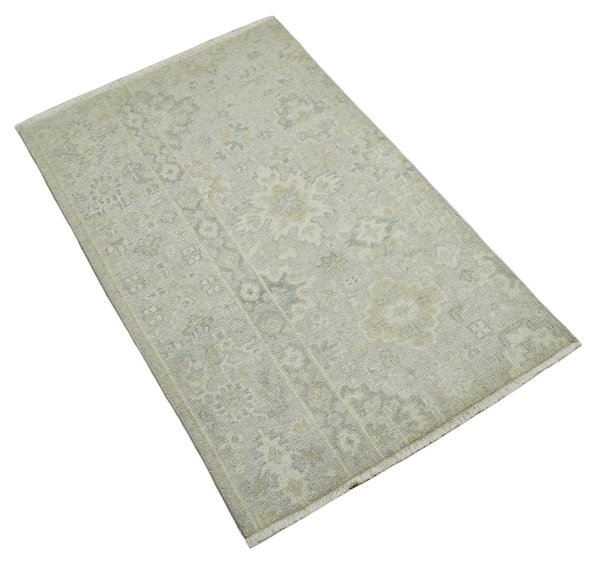 Antique Persian 2x3 Beige and Gray Hand Knotted Wool Area Rug
