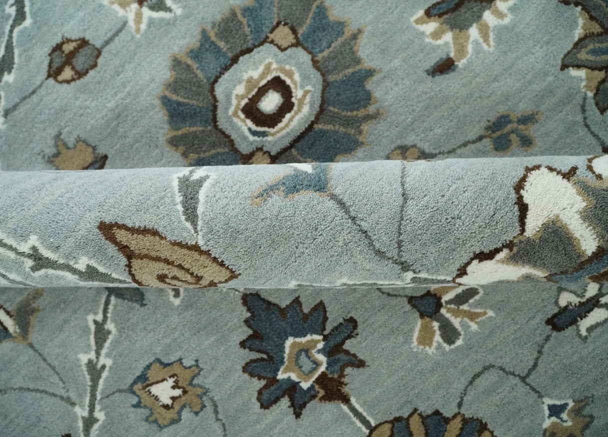 Blue and Brown Traditional Oriental Oushak Hand Tufted Custom Made wool Area Rug