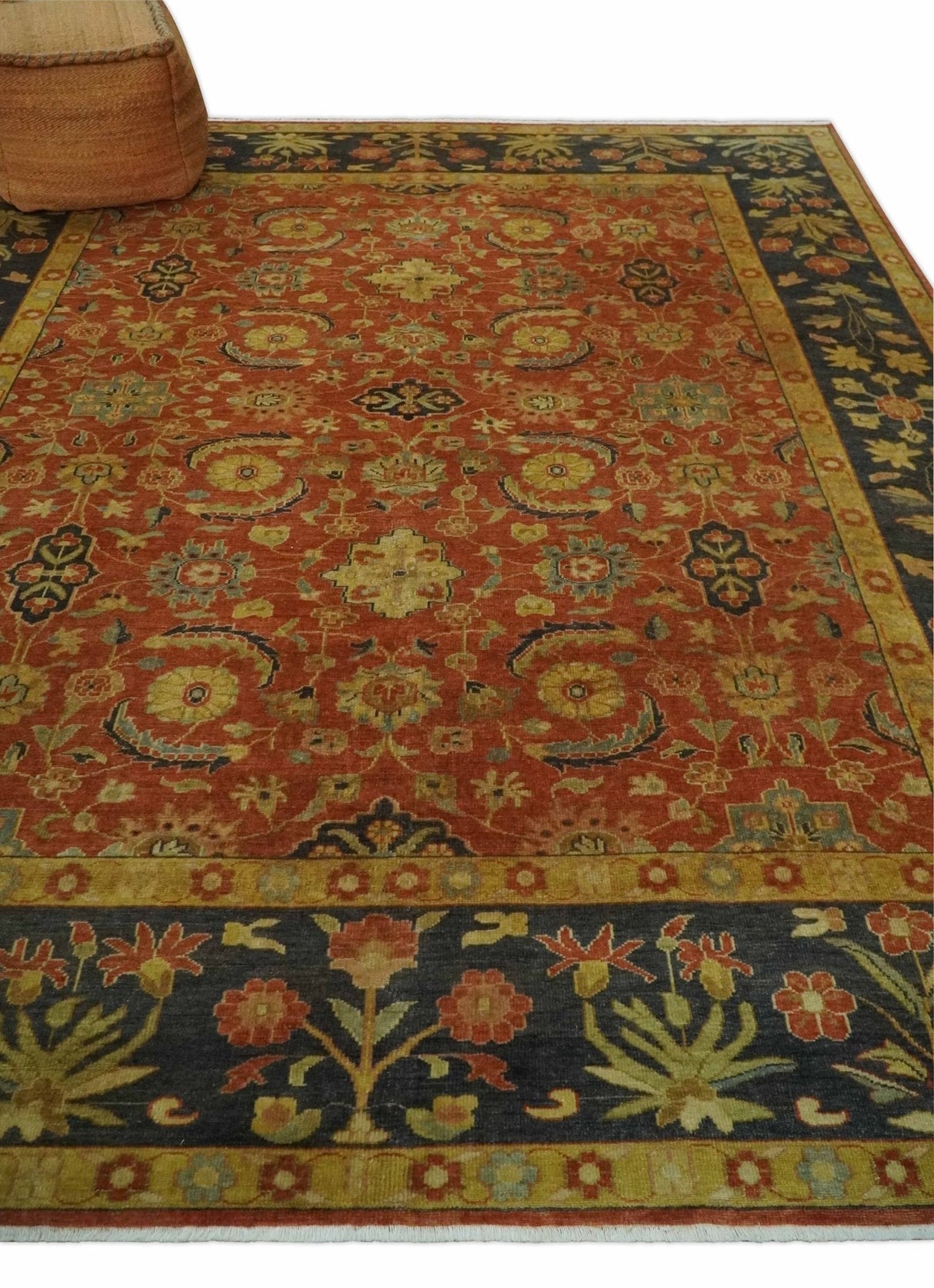 Antique Style 8x10 Rust, Black and Gold Hand Knotted Traditional Turkish Serapi Wool Area Rug