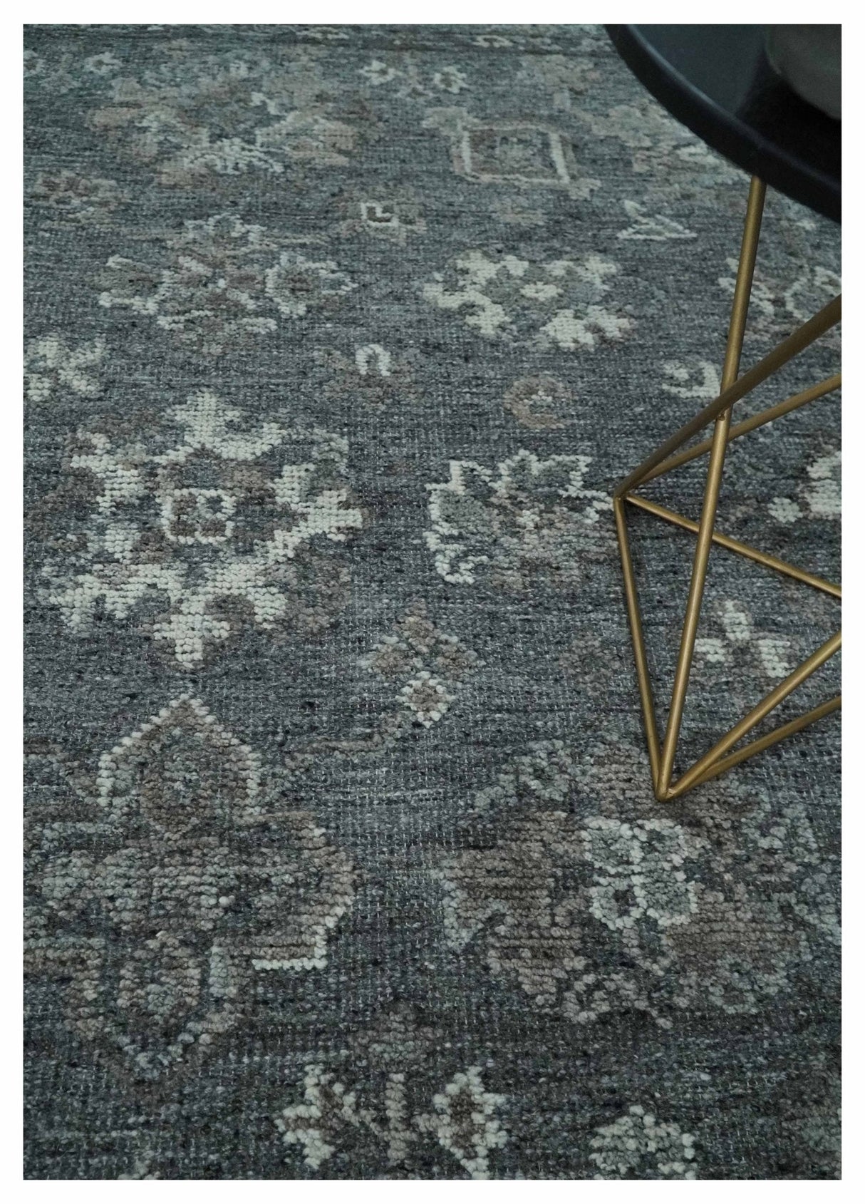 Antique Style Charcoal and Ivory 8x10 hand knotted Oushak wool Area rug