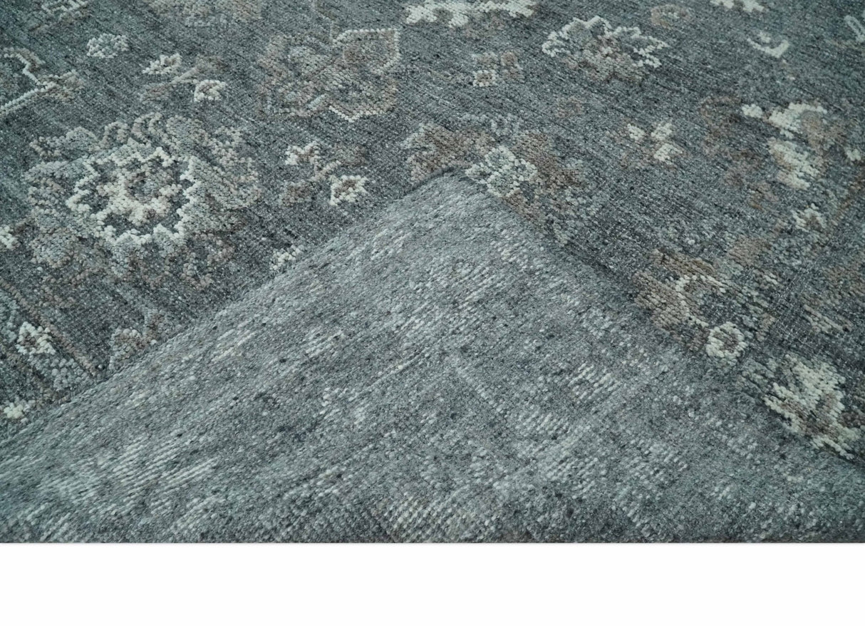 Antique Style Charcoal and Ivory 8x10 hand knotted Oushak wool Area rug