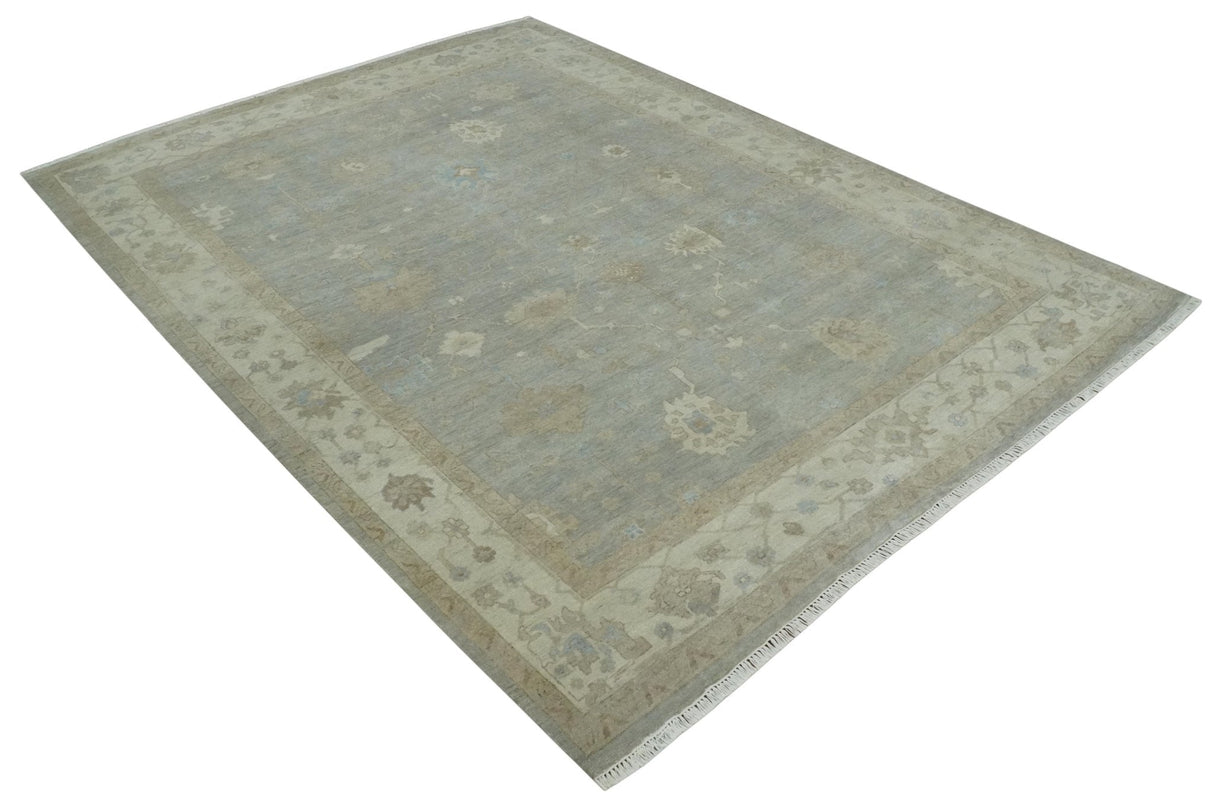 Antique style Gray and Beige 9x12 Hand knotted Oushak wool Area Rug