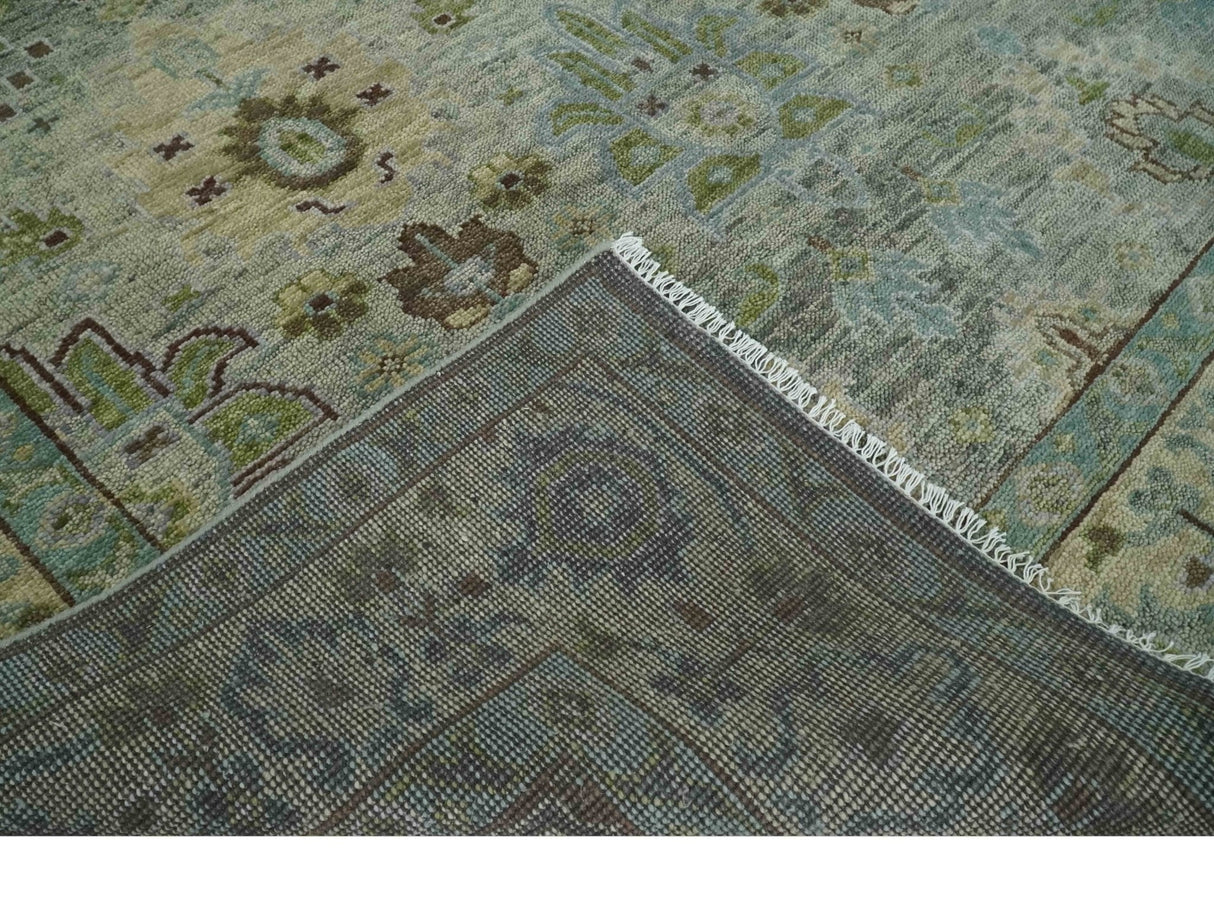 Antique Style Green and Silver 9x12 Hand knotted Traditional Oriental Oushak wool Area Rug