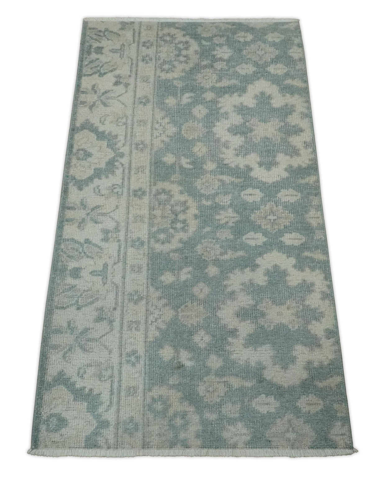Antique Style Ivory and Gray Hand Knotted Traditional Oushak 2x4 wool Bedside Rug
