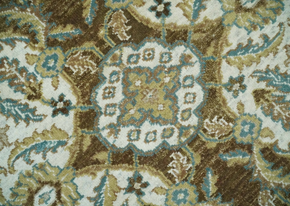 Antique Turkish 8x10 Hand Knotted Brown and Blue Wool Rug