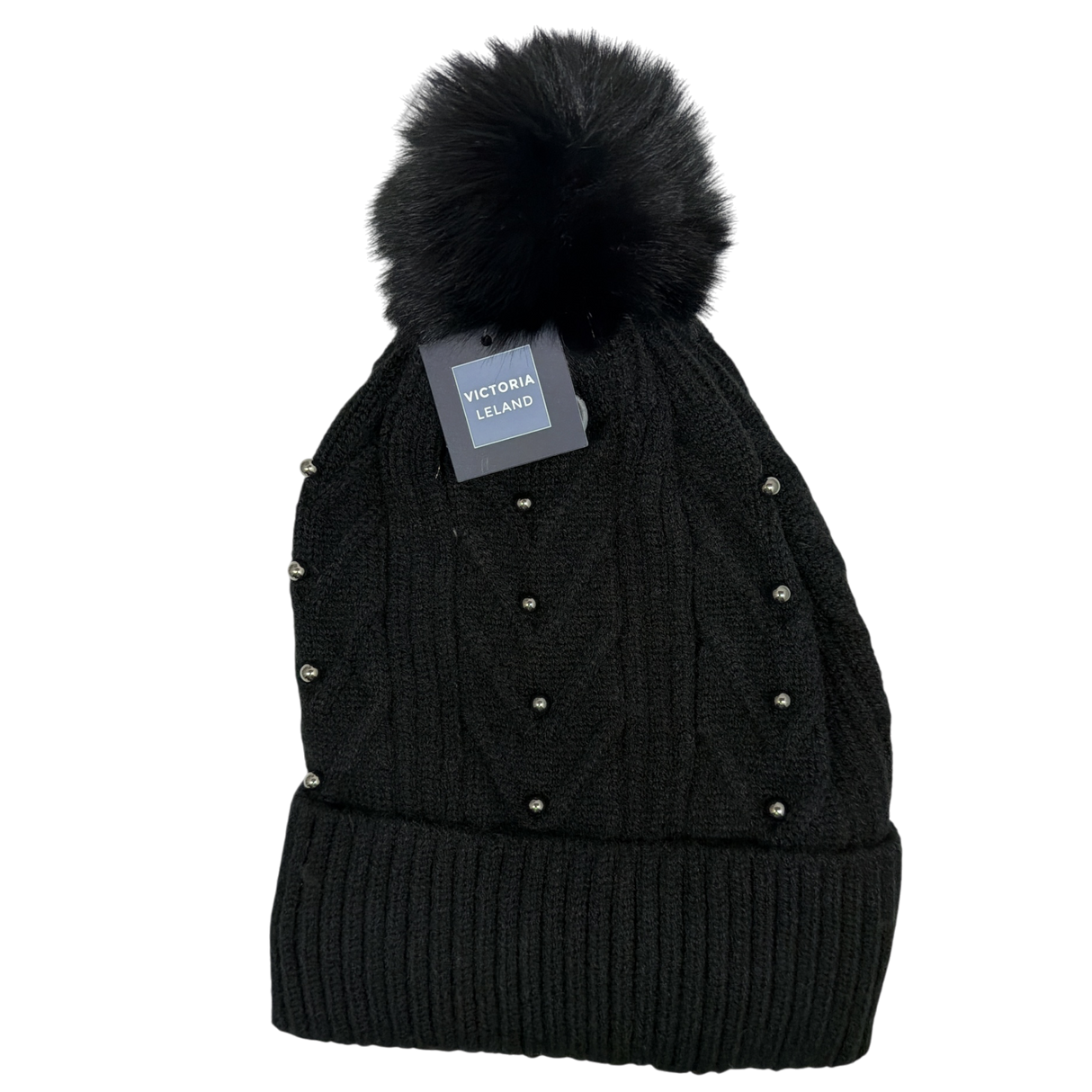 Pearl Chevron Knit Hat - Black