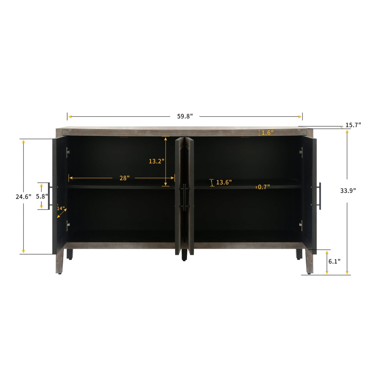 Arcanine 60" Sideboard with 4 Doors and Adjustable Shelves - Buffets & Sideboards