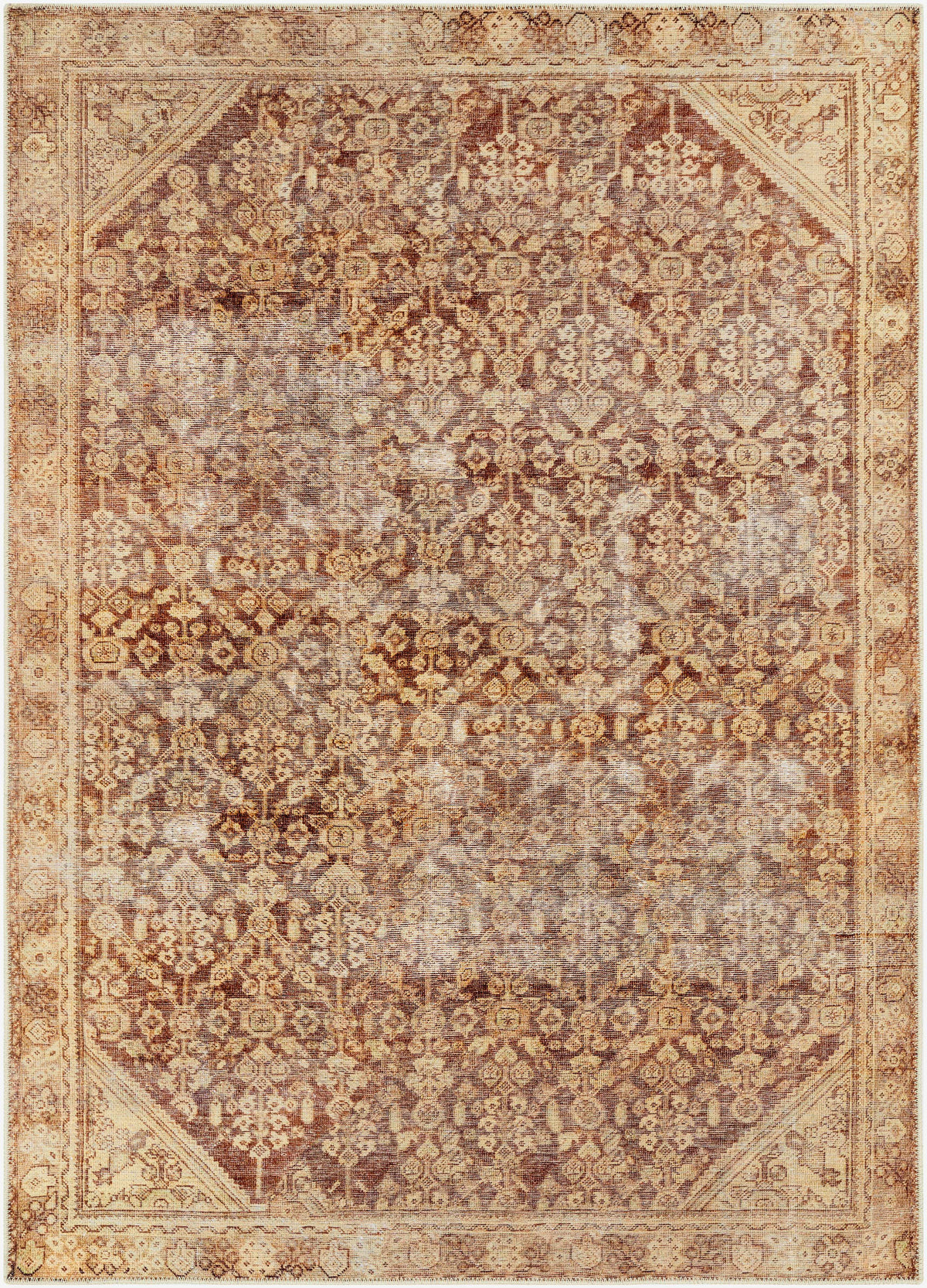 Argao Brown&Mustard Washable Area Rug - Clearance