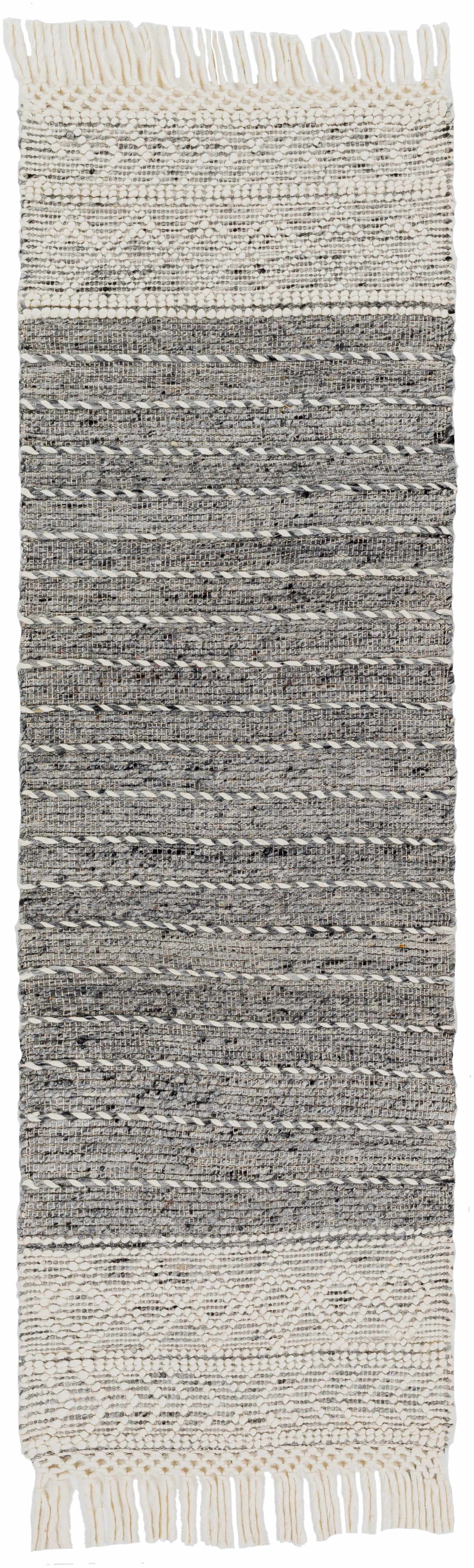 Charcoal Cream Arguvan Wool Blend Braided Tassel Area Rug - Clearance