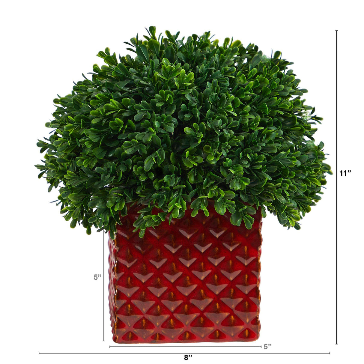 11” Boxwood Topiary Artificial Plant in Red Planter (Indoor/Outdoor)