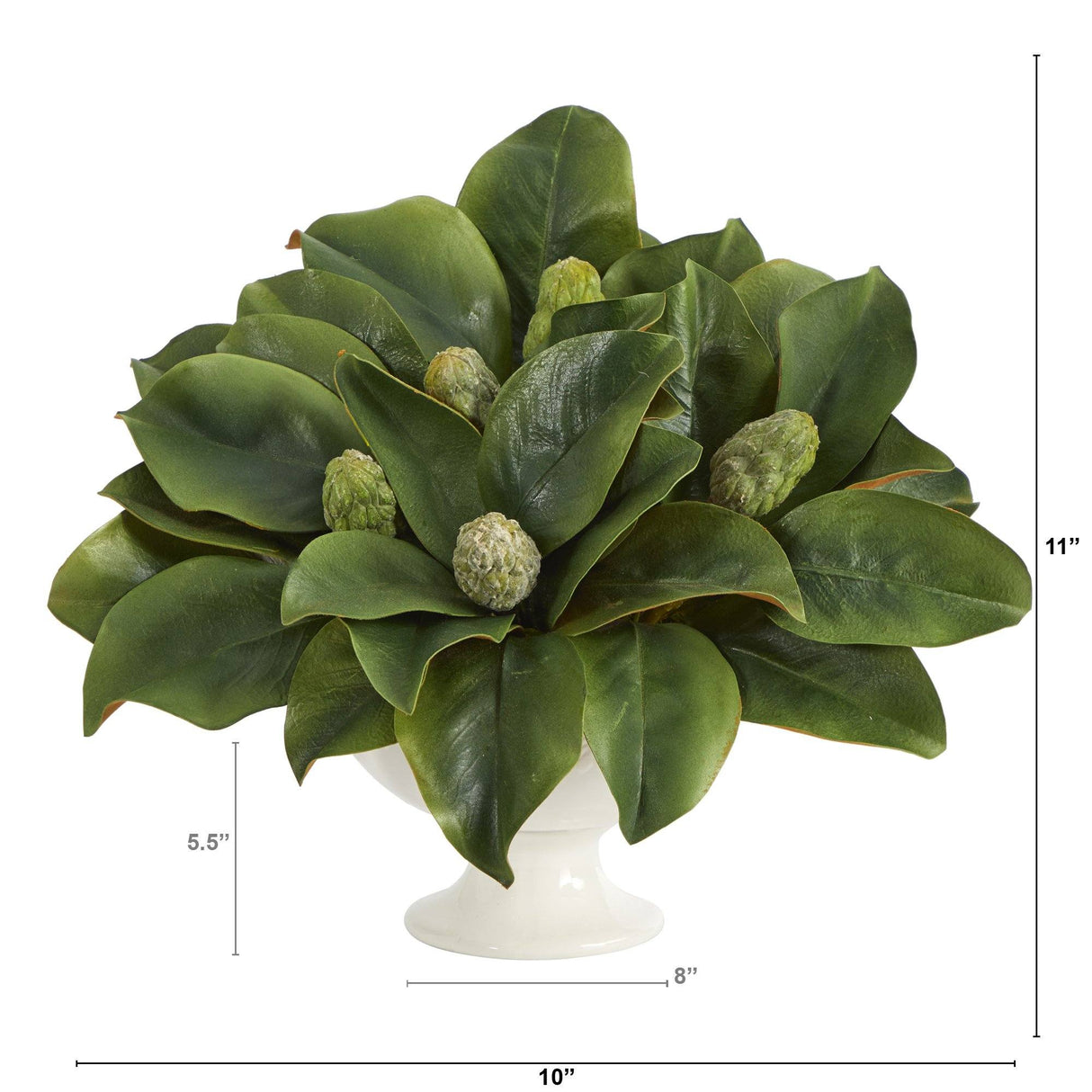 11” Magnolia Artificial Bud Plant in White Pedestal