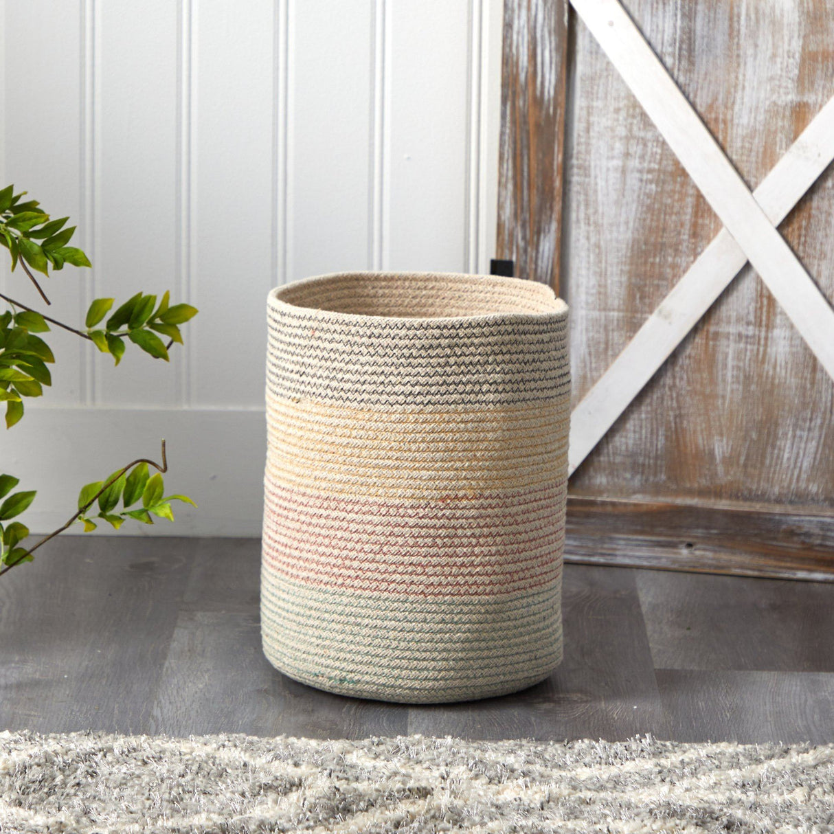 12” Handmade Natural Cotton Multicolored Woven Planter