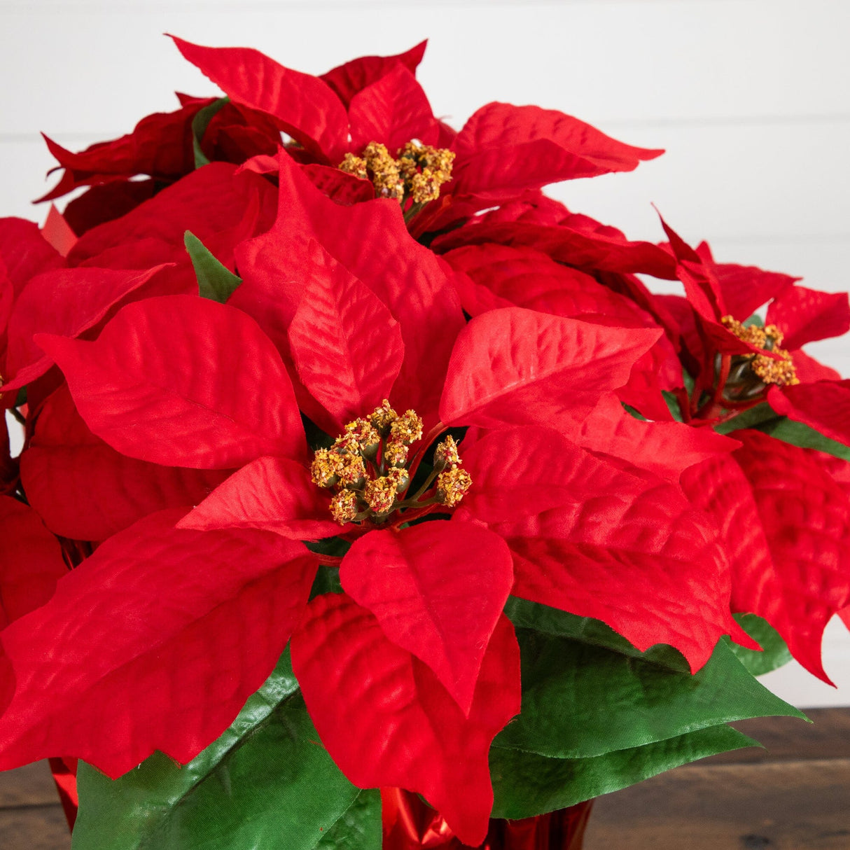 13" Artificial Poinsettia Arrangement in Red Wrapped Planter - Set of 2