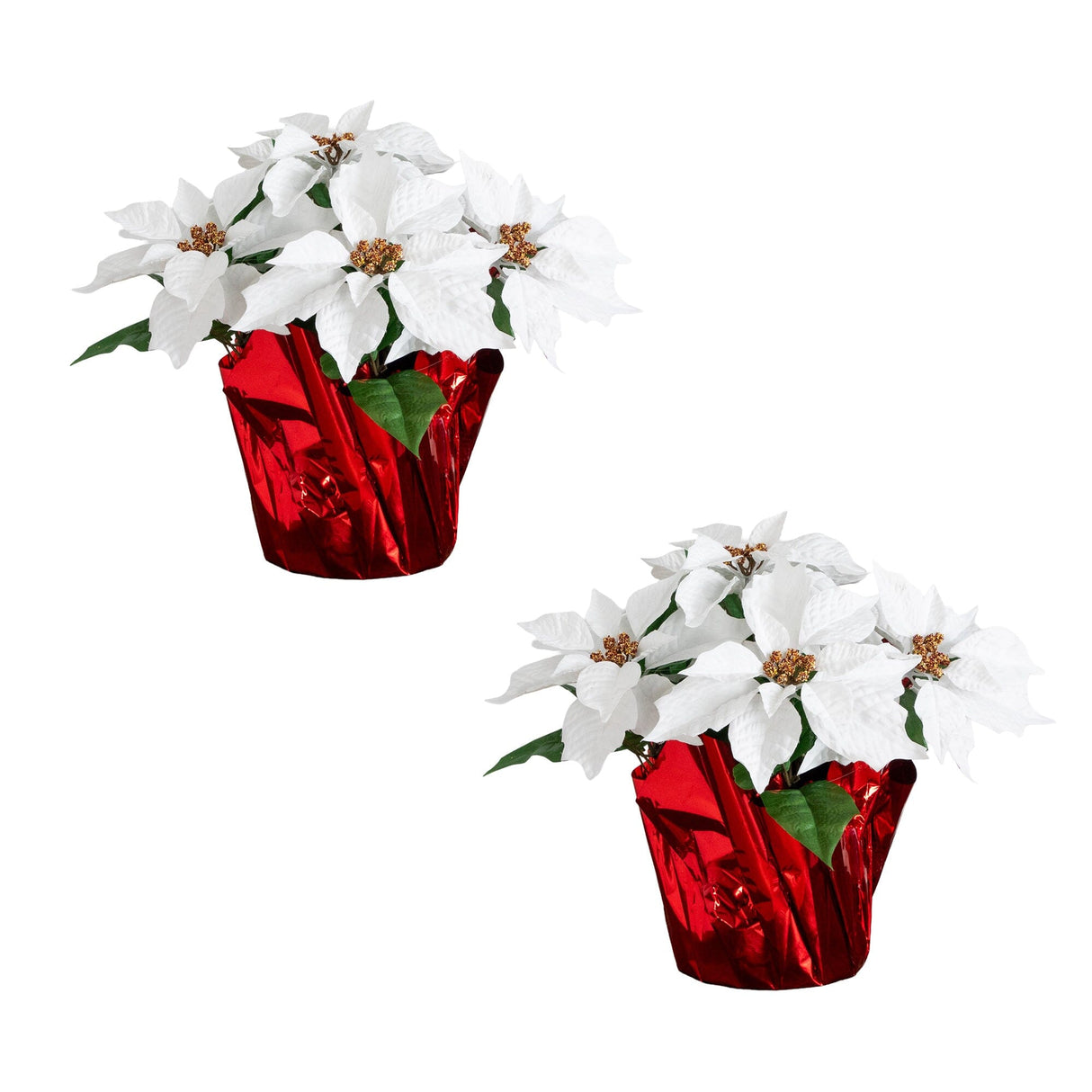 13" Artificial Poinsettia Arrangement in Red Wrapped Planter - Set of 2