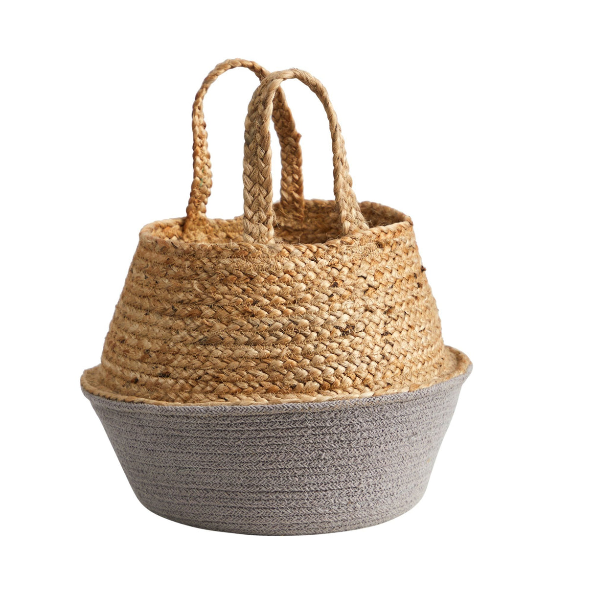 14” Boho Chic Handmade Cotton & Jute Gray Woven Planter