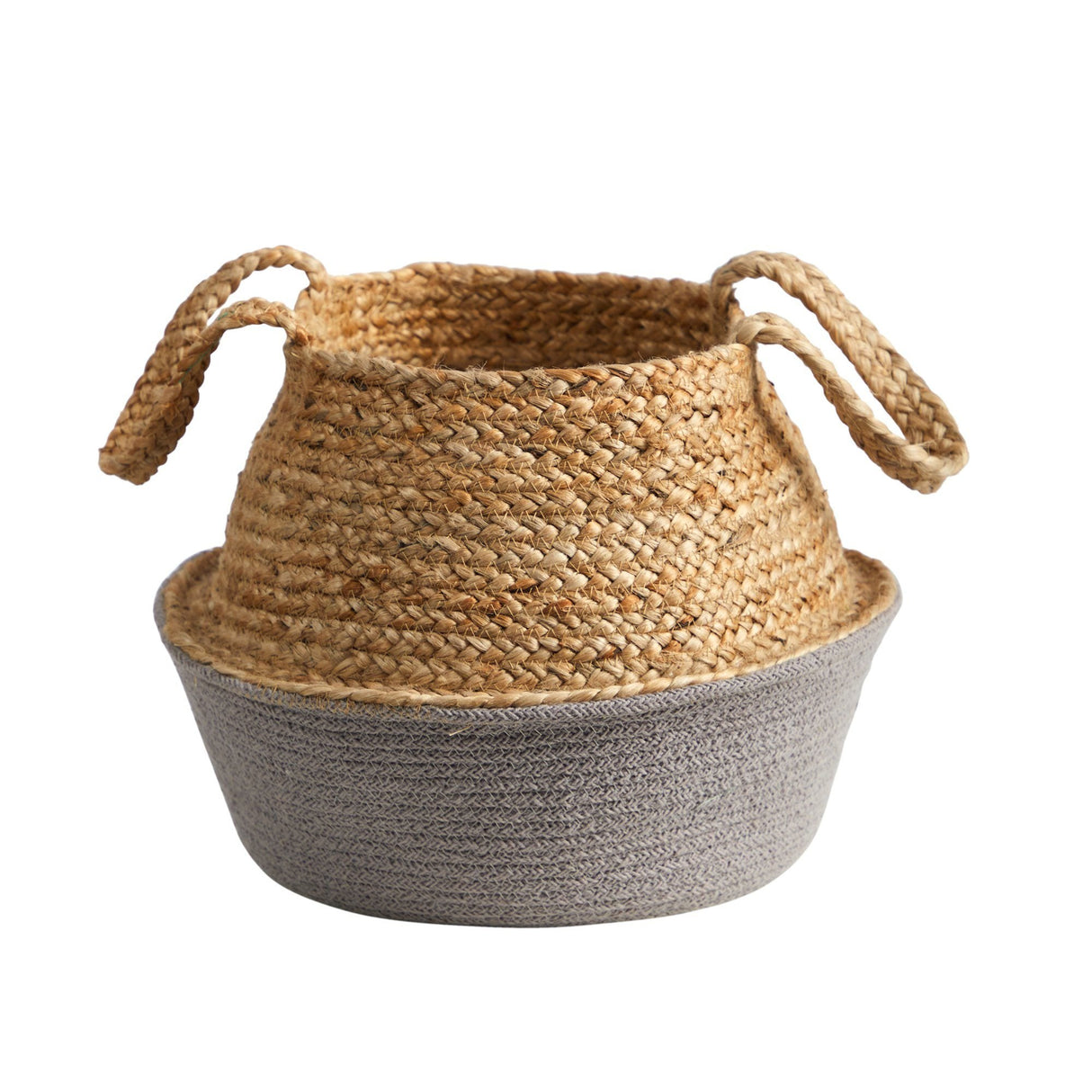 14” Boho Chic Handmade Cotton & Jute Gray Woven Planter