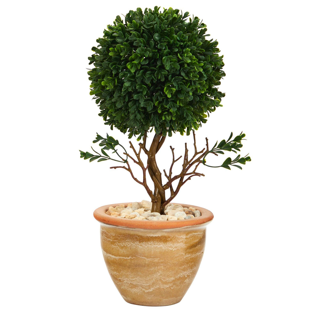 16” Boxwood Topiary Artificial Tree in Ceramic Planter (Indoor/Outdoor)