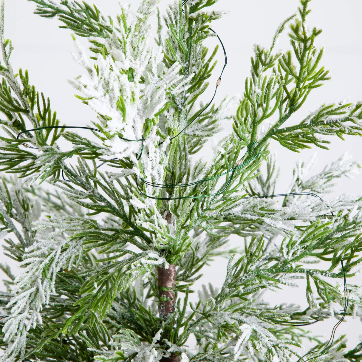18" Pre-Lit Artificial Mini Snowed Cypress Christmas Tree with 12 LED Lights in White Ceramic Planter