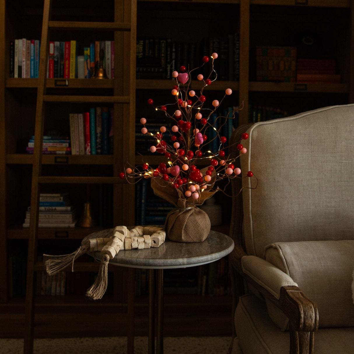 18" Pre-Lit Artificial Valentine's Day Heart & Berry Twig Tree with 30 LED String Lights in Burlap Wrapped Base