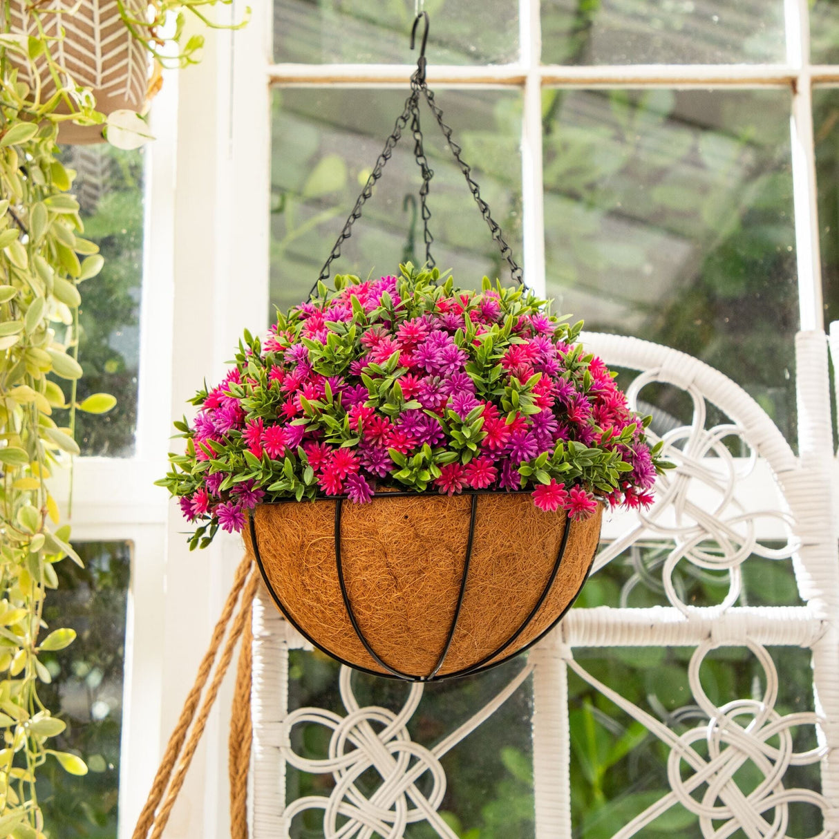 19” UV Resistant Artificial Dandelion and Aptenia Plant in Hanging Basket (Indoor/Outdoor)