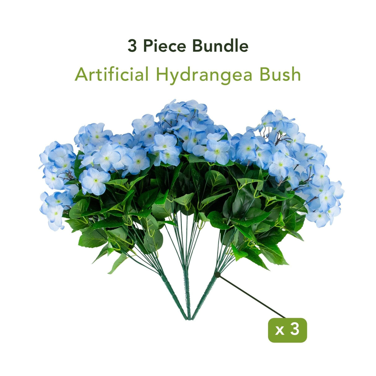 19" UV Resistant Artificial Hydrangea Bush (Indoor/Outdoor) - Set of 3