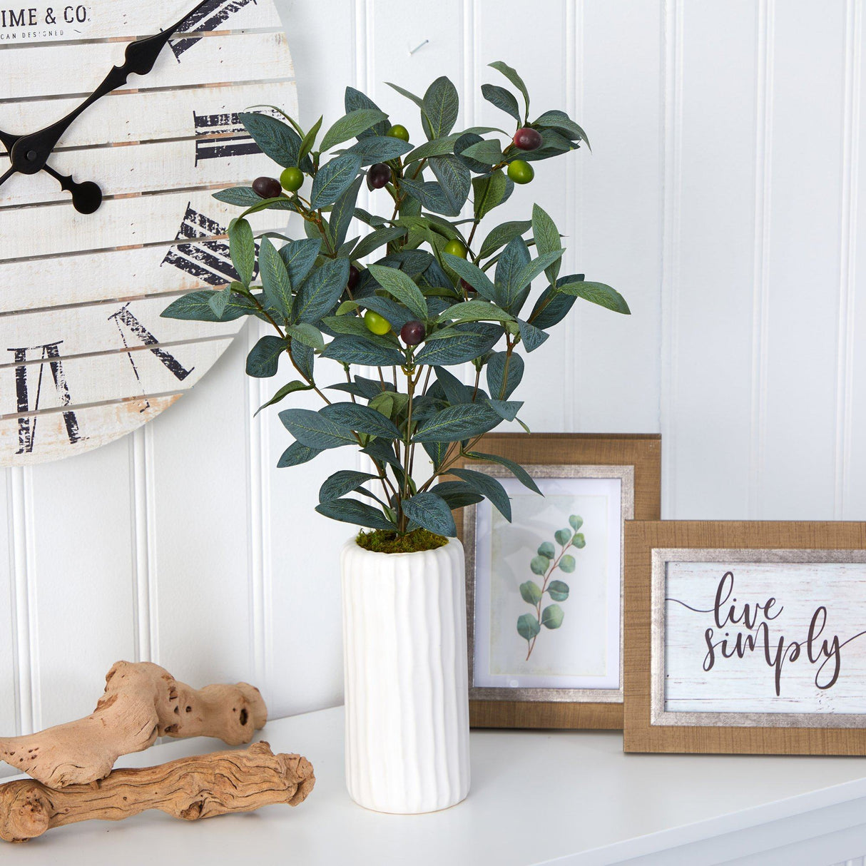 21” Olive Artificial Plant in White Planter