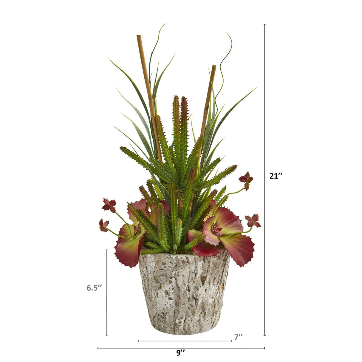 21” Succulent and Grass Artificial Plant in Weathered Oak Planter