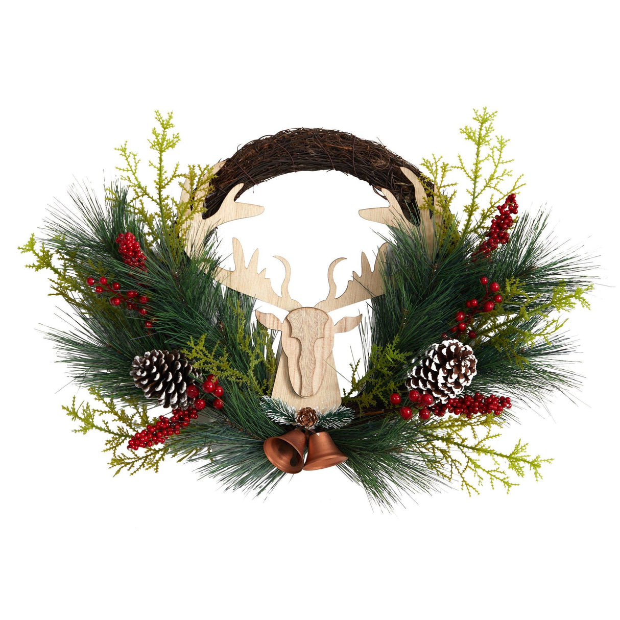 22” Holiday Christmas Woodland Deer, Pine Cones and Berries Wreath