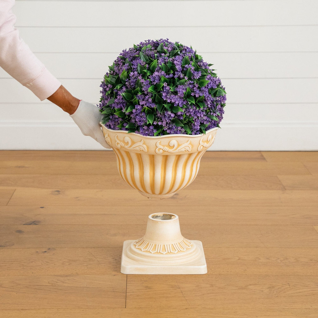 22” UV Resistant Artificial Flowering Ball Topiary in Decorative Urn Planter (Indoor/Outdoor)