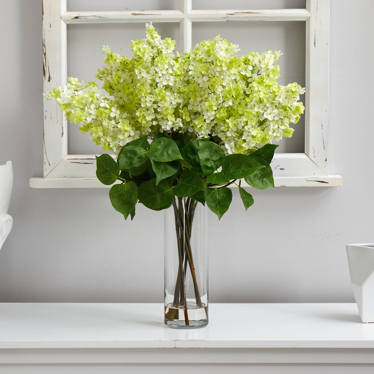 24” Artificial Lilac Arrangement with Cylinder Glass Vase