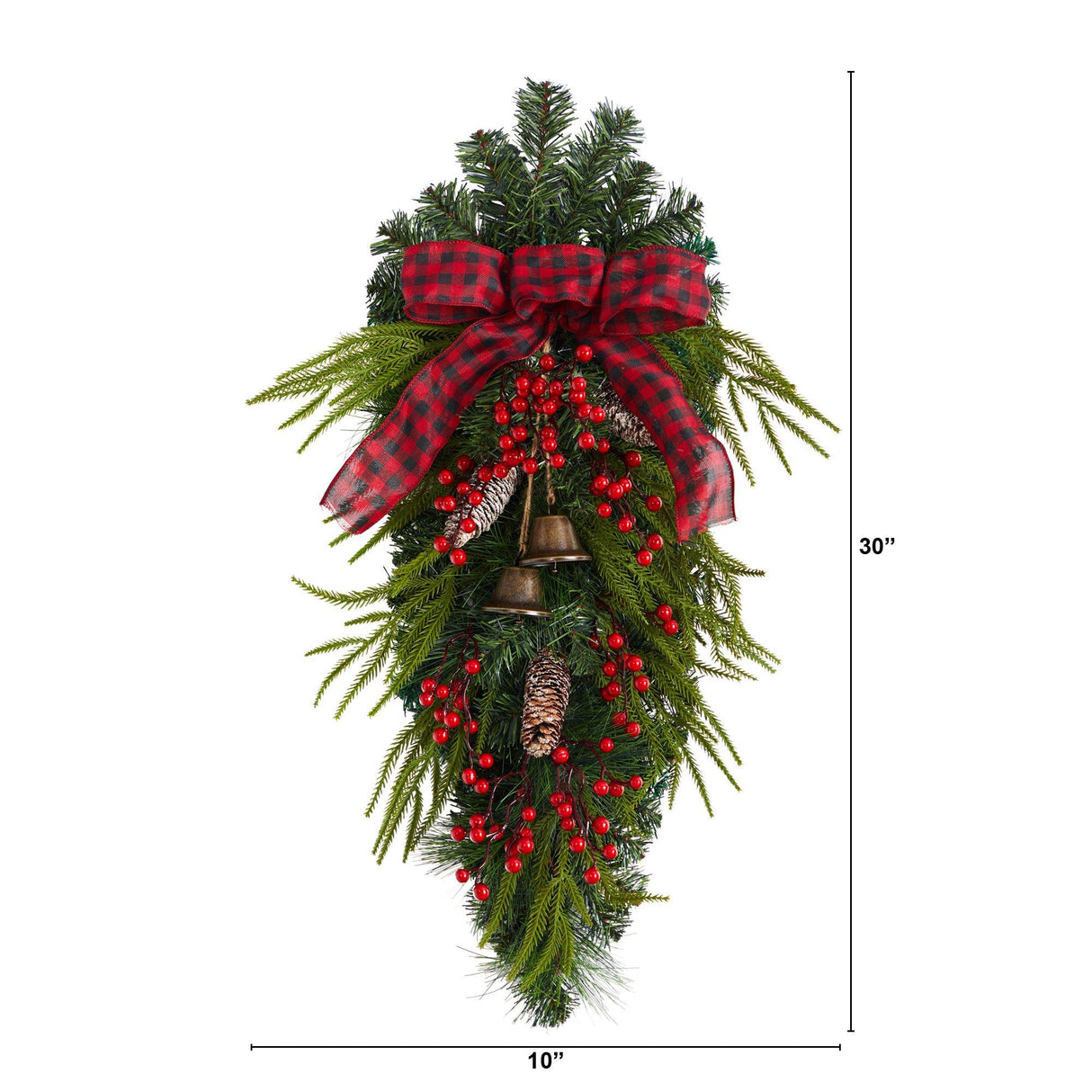 24” Holiday Christmas Pine Cones, Berry and Bells Teardrop