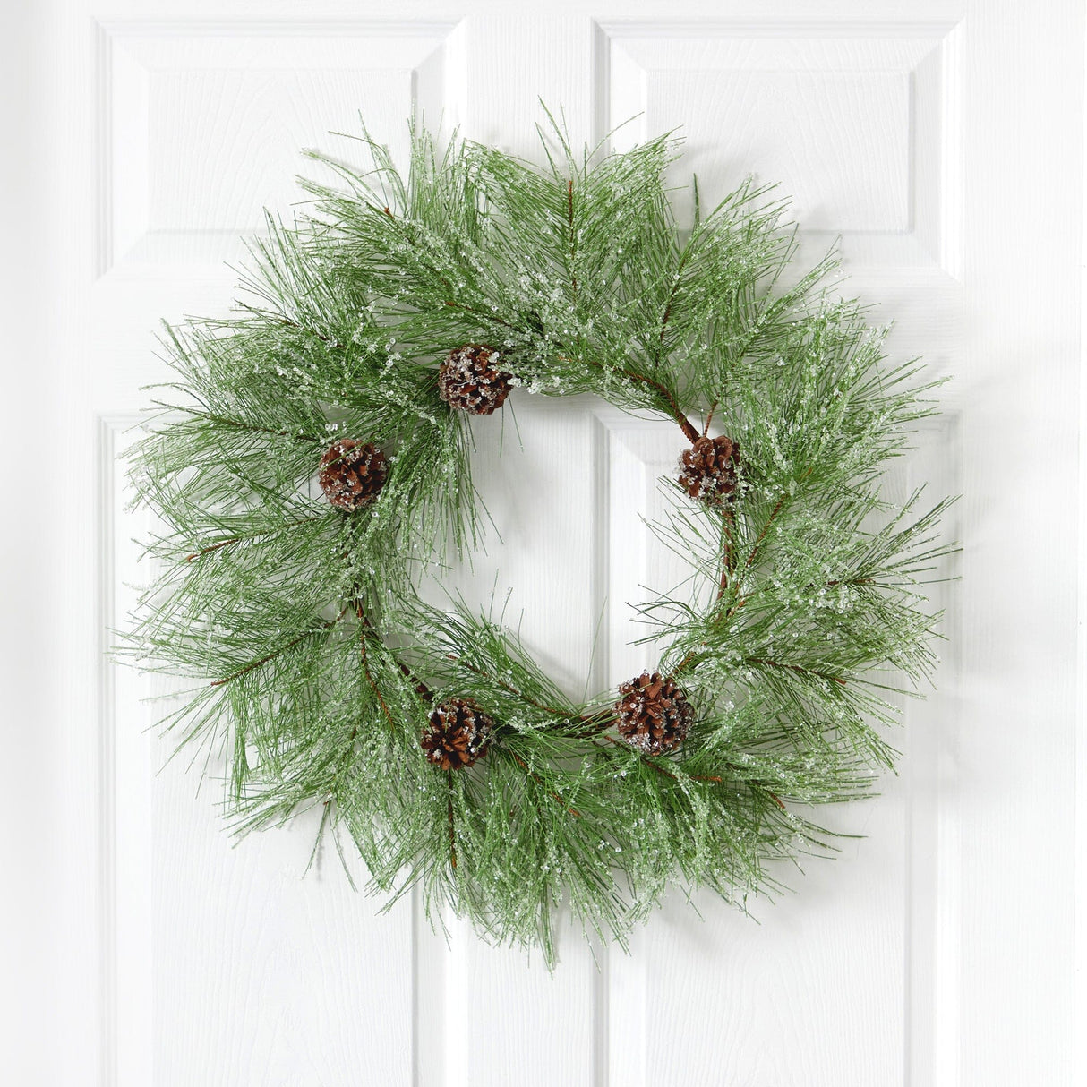 24” Iced Pine Artificial Wreath with Pine Cones
