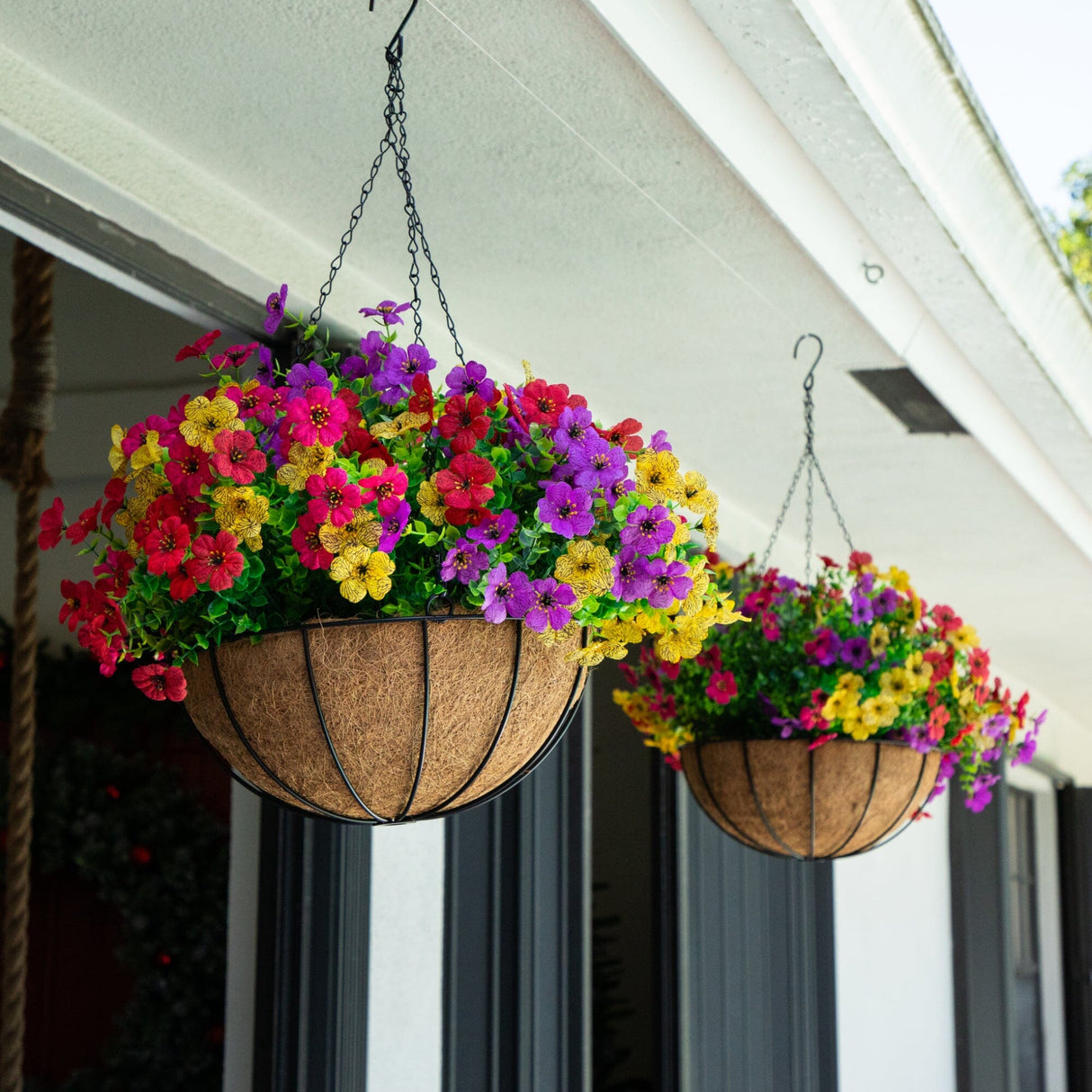24" UV Resistant Artificial Daisy Hanging Basket DIY Kit (Indoor/Outdoor) - Set of 2