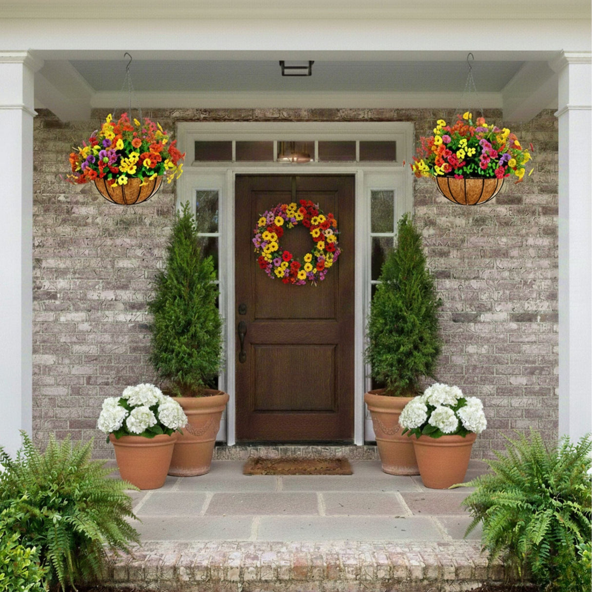 24" UV Resistant Artificial Daisy Hanging Basket DIY Kit (Indoor/Outdoor) - Set of 2