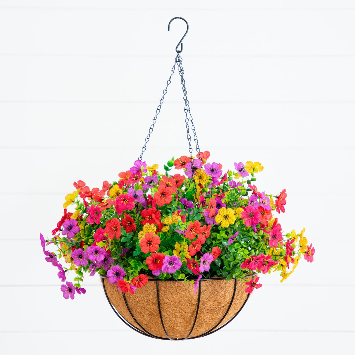 24" UV Resistant Artificial Daisy Hanging Basket DIY Kit (Indoor/Outdoor) - Set of 2