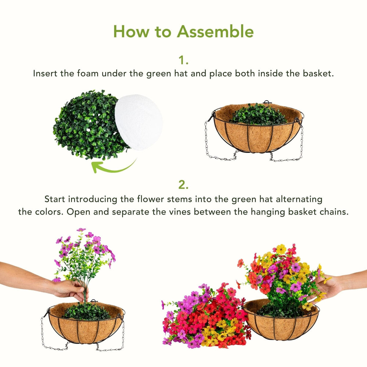 24" UV Resistant Artificial Daisy Hanging Basket DIY Kit (Indoor/Outdoor) - Set of 2