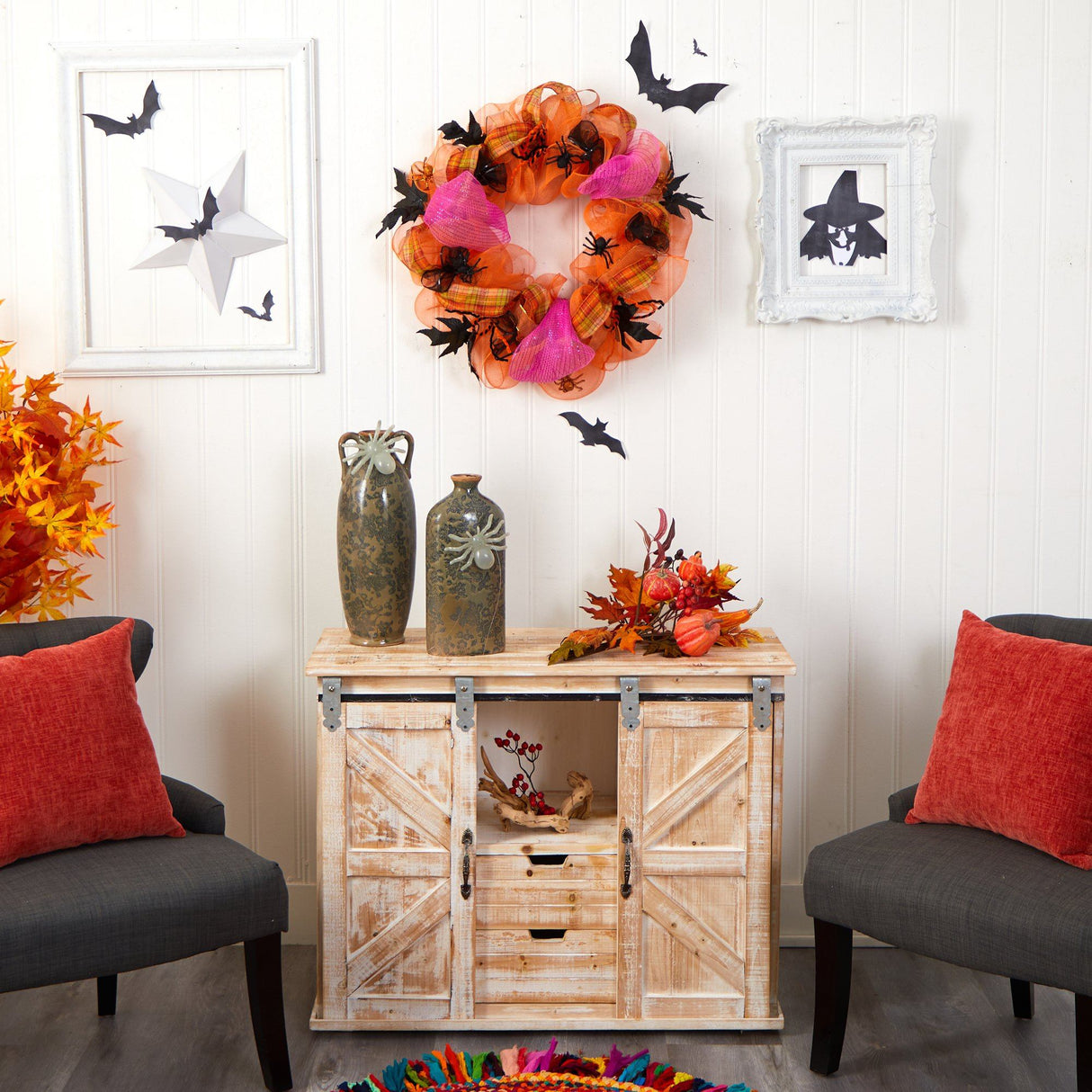 26" Halloween Spider Mesh Wreath
