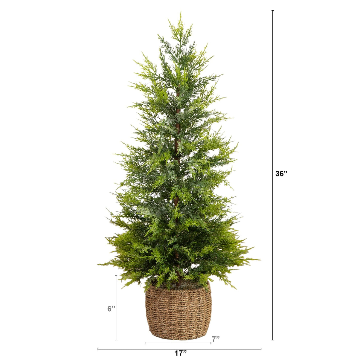 3' Pre-Lit Artificial Lightly Snowed Cypress Christmas Tree with 38 Warm White LED Lights in Decorative Weaved Basket