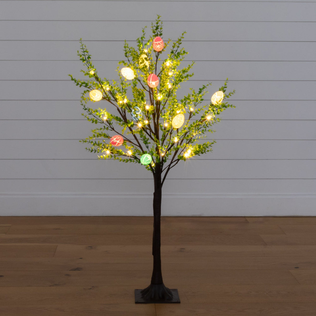 3' Pre-Lit Artificial Easter Egg Twig Tree with Greens and 40 Warm White LED Lights