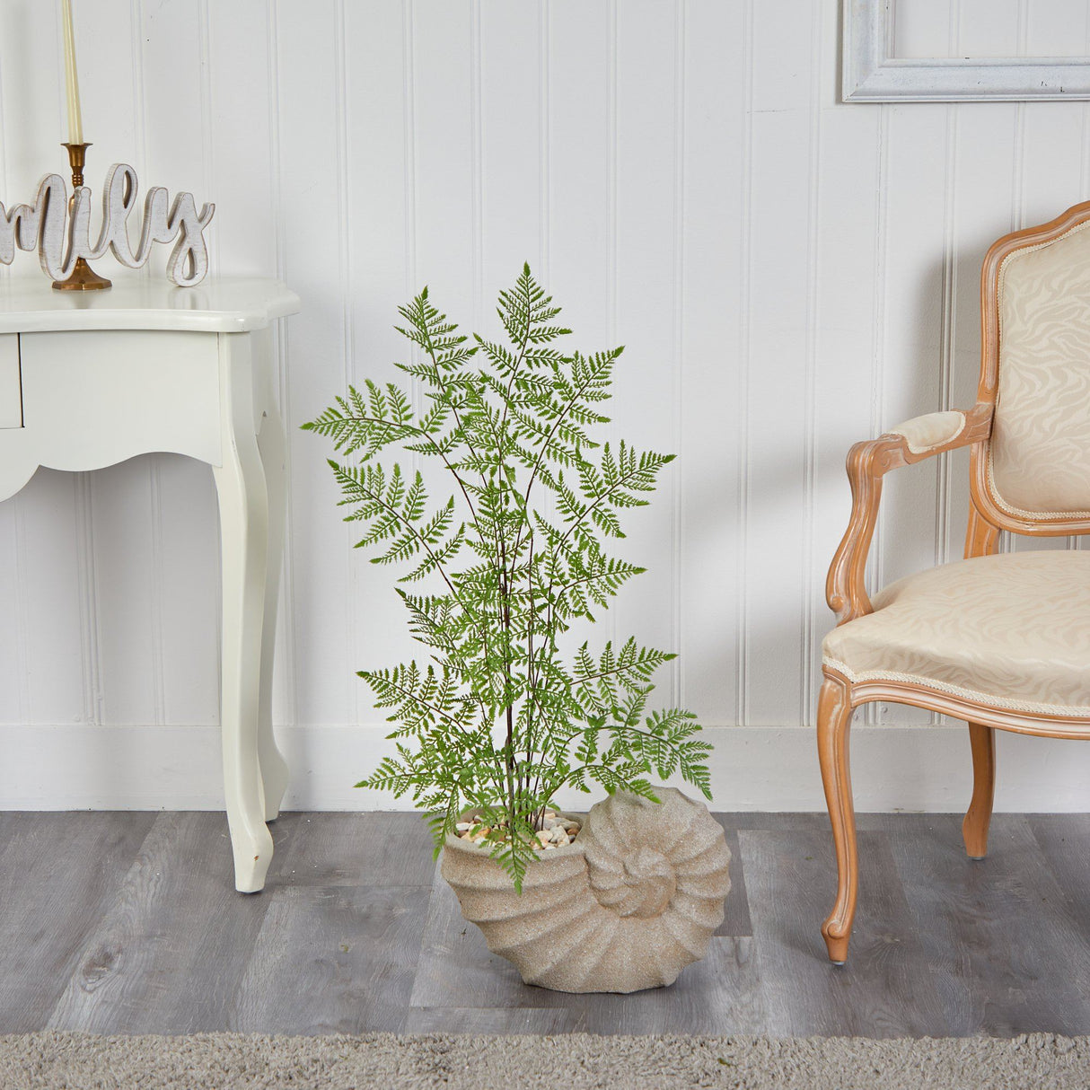 3’ Ruffle Fern Artificial Tree in Shell Shaped Planter