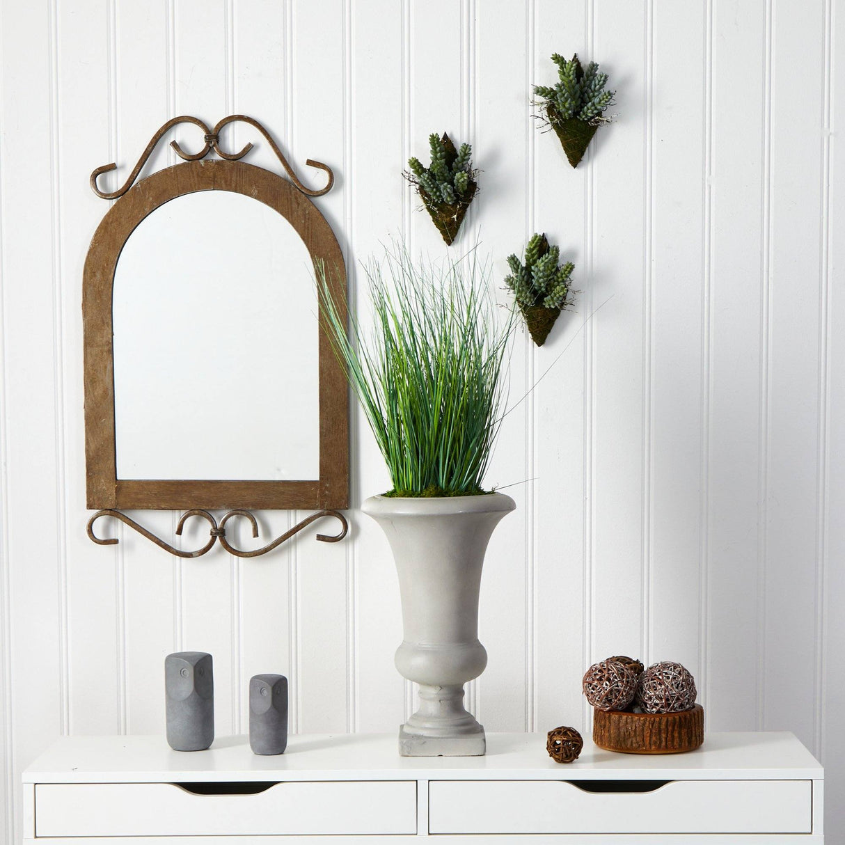 30” Onion Grass Artificial Plant in Sand Colored Urn