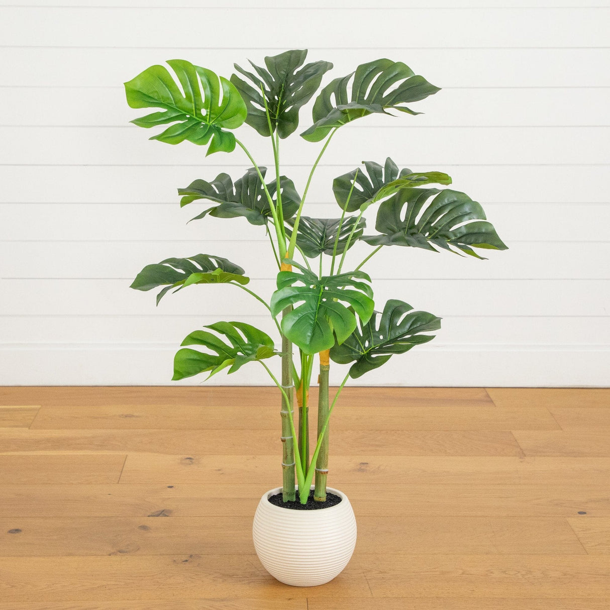 3.5' Artificial Monstera Tree in White Round Planter