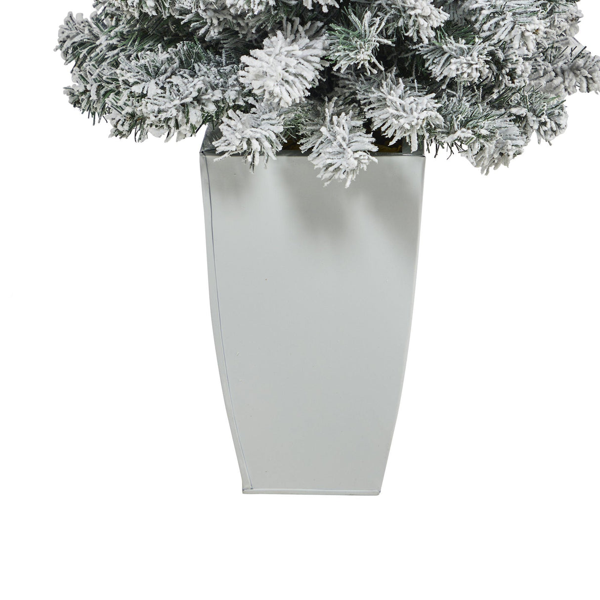 3.5' Flocked Rock Springs Spruce Artificial Christmas Tree with 50 Clear LED Lights in White Metal Planter