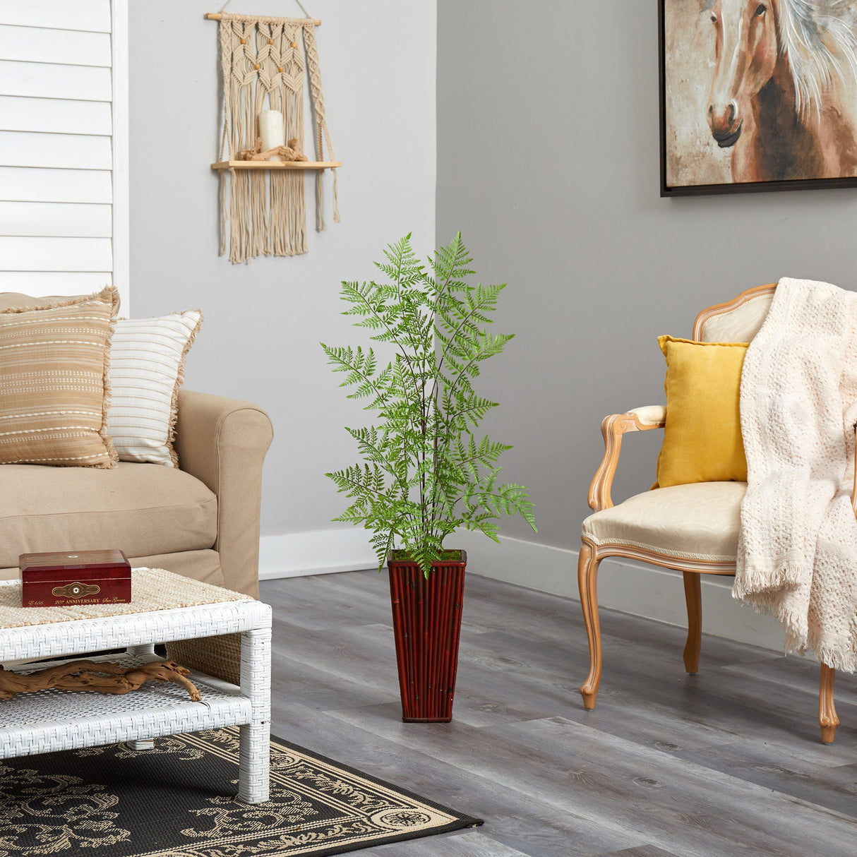 3.5’ Ruffle Fern Artificial Tree in Bamboo Planter